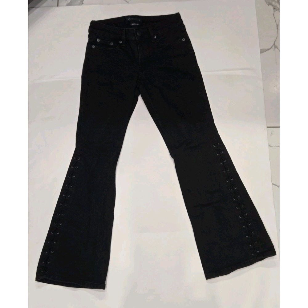 Aero Low Rise Flare Jeans Women's 4 Reg Black Lace Up Hem‎ Y2K